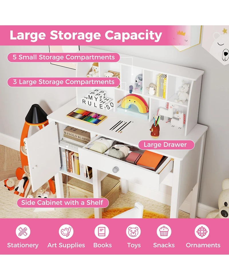 Sugift Kids Study Desk and Chair Set with Chair Hutch and Storage Cabinet for 3+ Years