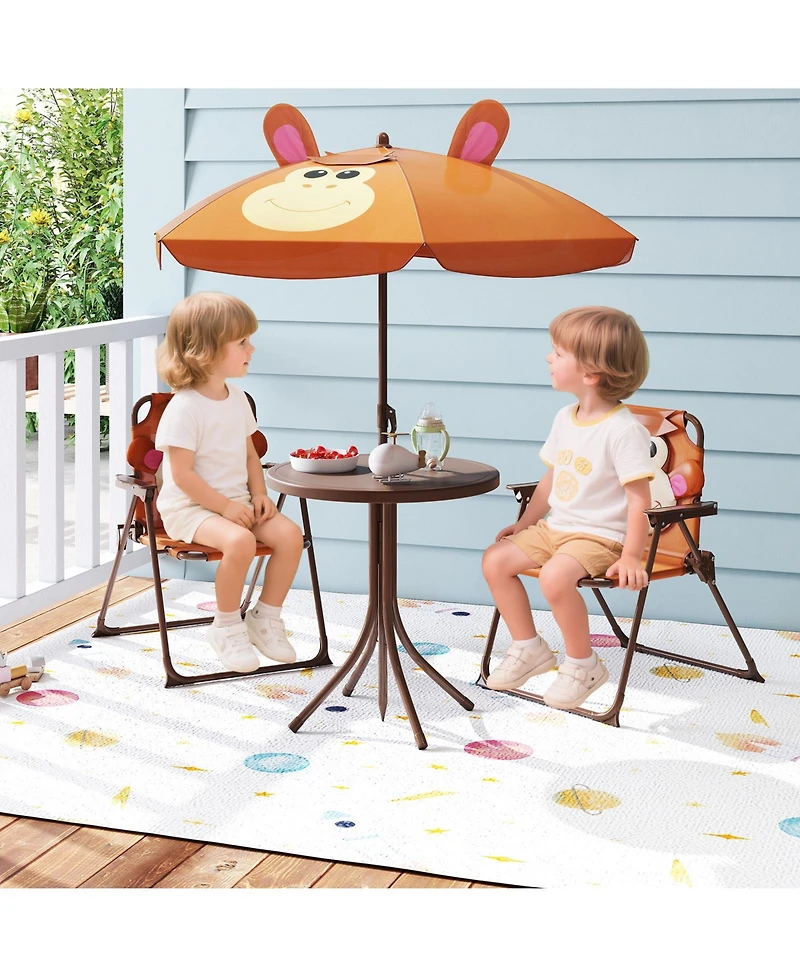 Sugift 4 Pieces Kids Picnic Set with 2 Folding Chairs and Height Adjustable Umbrella