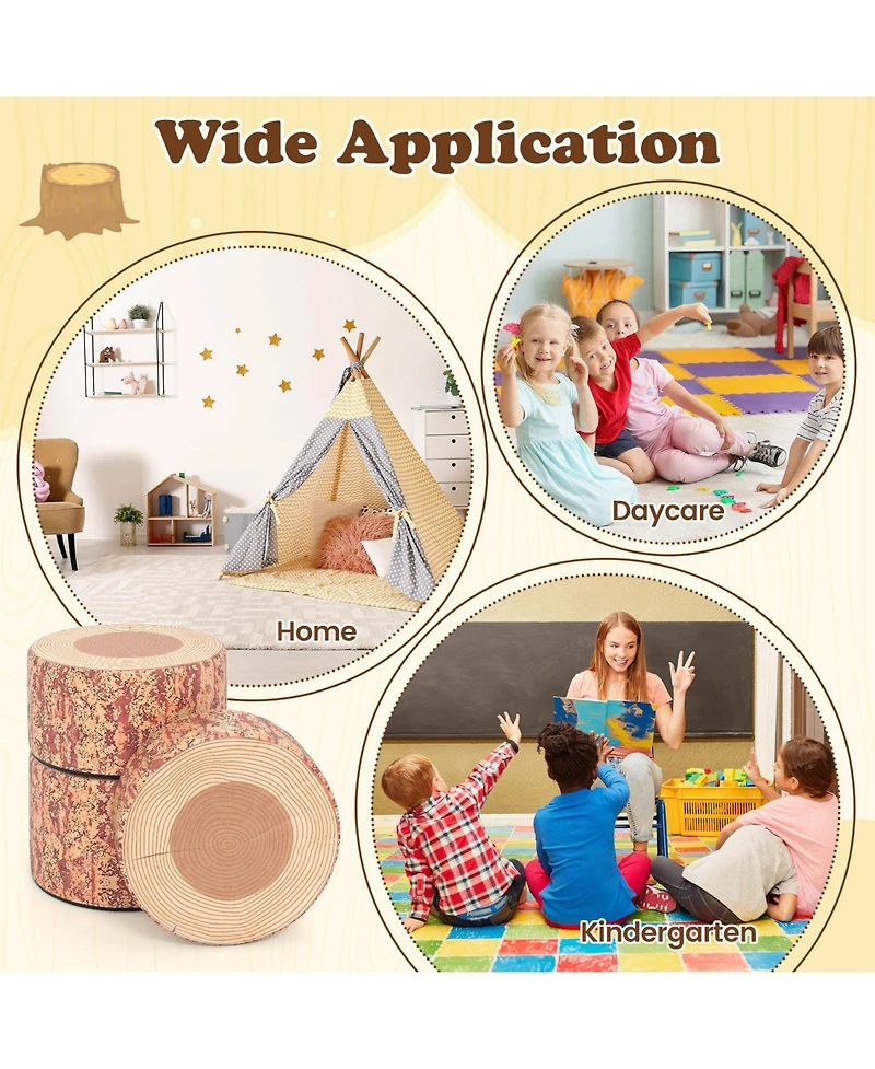 Sugift 3-Piece Tree Stump Stool Set with Wood Printing Nature Decoration