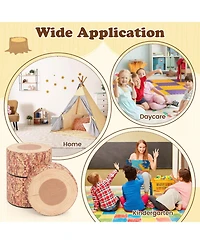 Sugift 3-Piece Tree Stump Stool Set with Wood Printing Nature Decoration