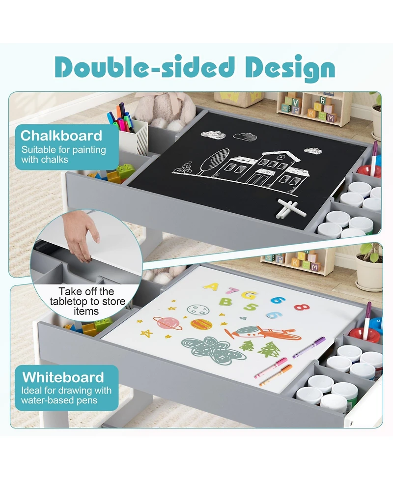 Sugift Multifunctional Kids Table and 2 Chairs Set with Chalkboard