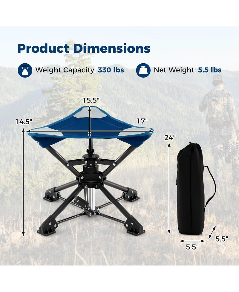 Sugift Folding Camping Stool Swivel Hunting Chair with Anti Sink Feet