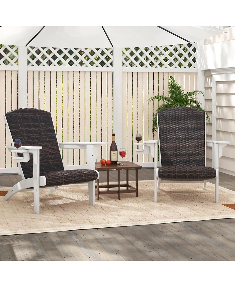 Sugift Patio Adirondack Chair with Padded Rattan Seat and Cupholder