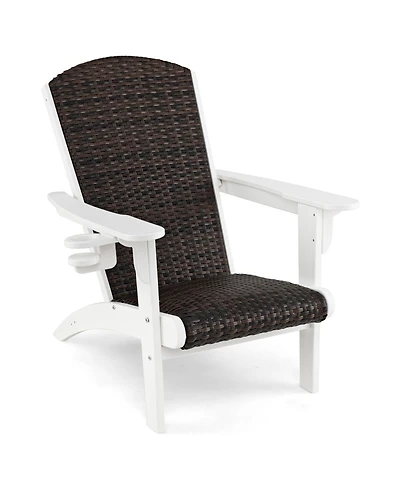 Sugift Patio Adirondack Chair with Padded Rattan Seat and Cupholder
