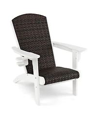 Sugift Patio Adirondack Chair with Padded Rattan Seat and Cupholder