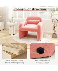 Gouun Modern Sherpa Accent Chair with Waist Pillow and Curved Armrests