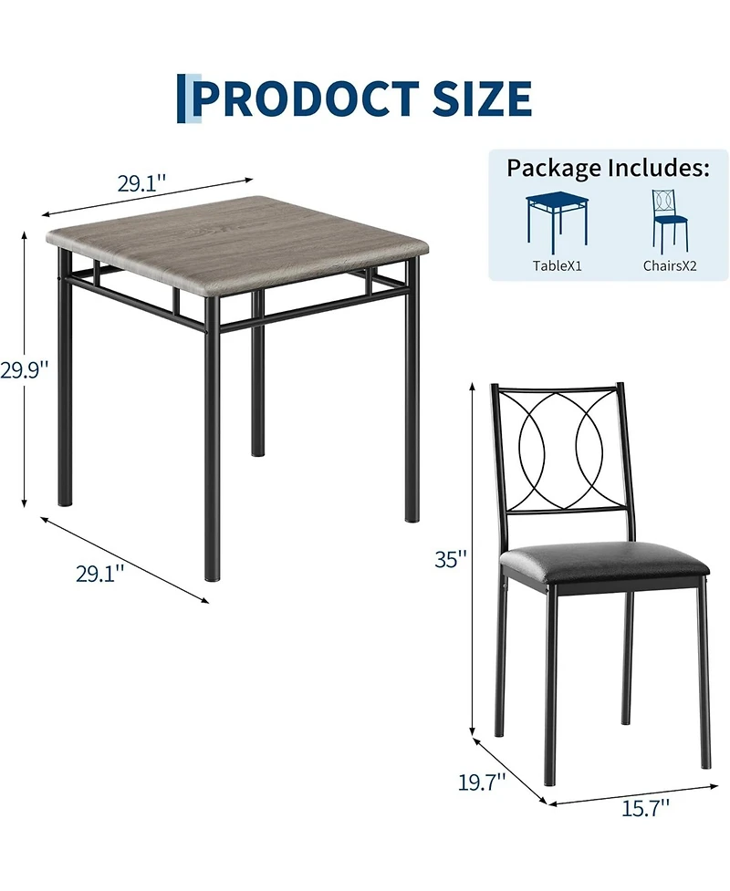 gaomon Dining Table Set for 2, Small Kitchen Table with Upholstered Chairs, Farmhouse Wood Dining Table Chairs for Kitchen Room, Small Spaces