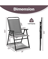 Gymax Set of 4 Folding Sling Chairs Portable chair w/ Dining Armrest Backrest Patio
