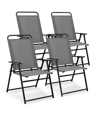 Gymax Set of 4 Folding Sling Chairs Portable chair w/ Dining Armrest Backrest Patio