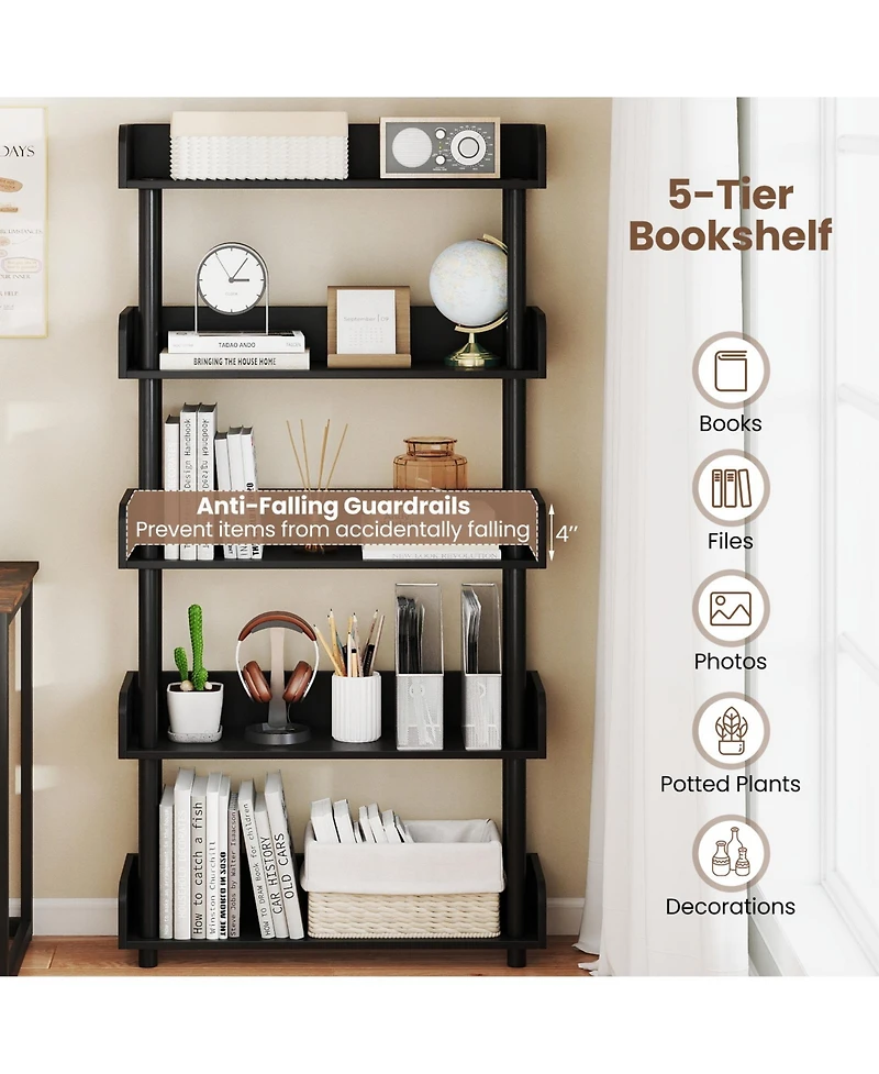 Sugift Five Tier Open Bookcase Industrial Storage Display Shelf