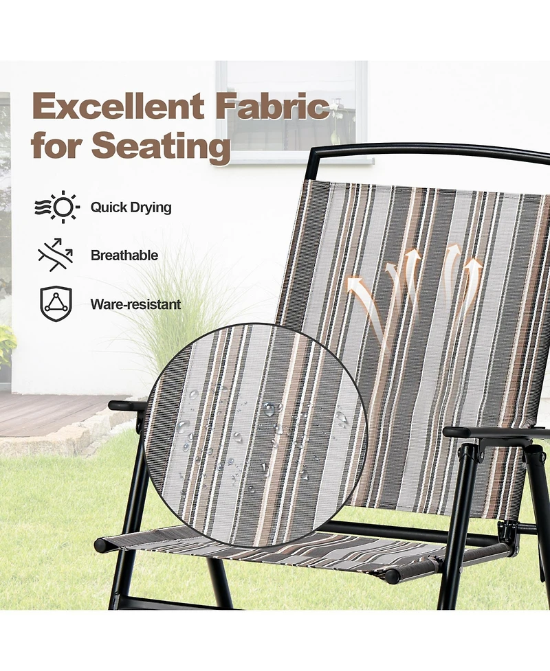 Gymax Set of 4 Portable Folding Sling Chairs Dining Armrest Backrest Outdoor Patio