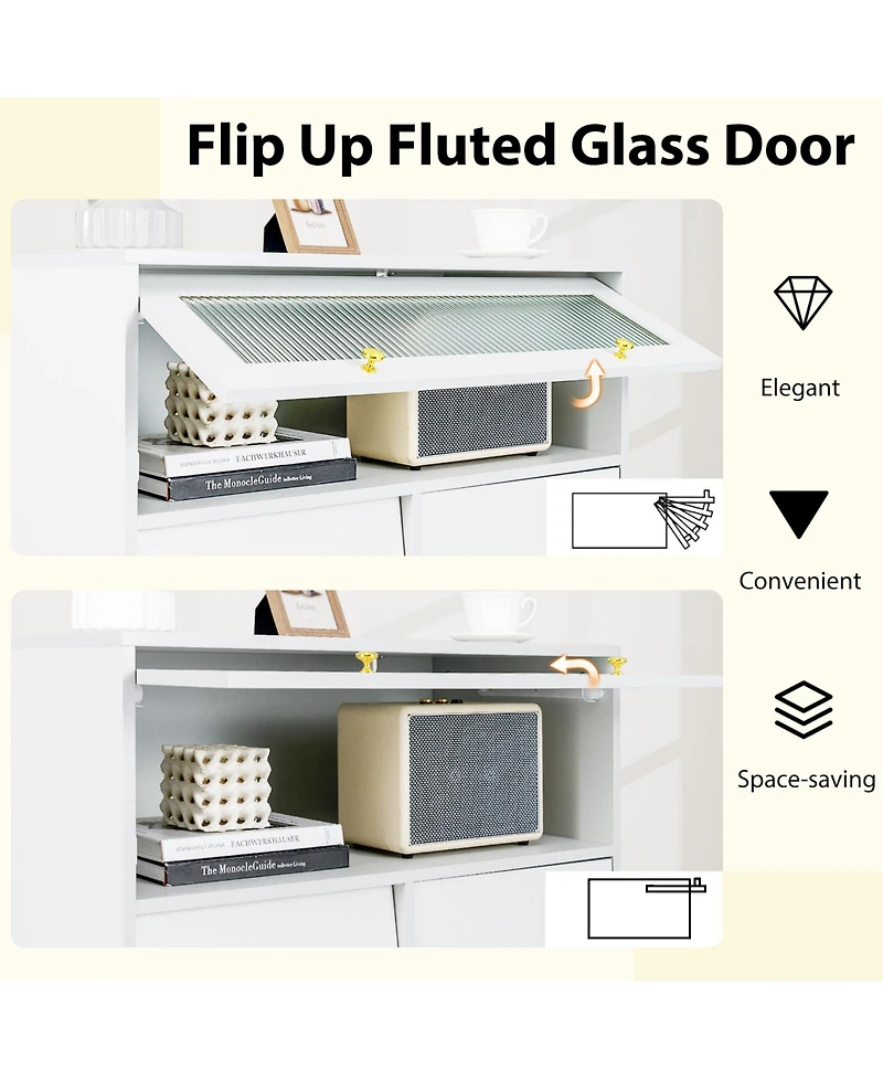 Sugift Chest of Drawers with Fluted Glass Door and Storage