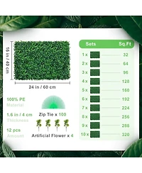 Sugift Boxwood Hedge Wall Panels Set of 12, 24" x 16", Uv Protected for Garden