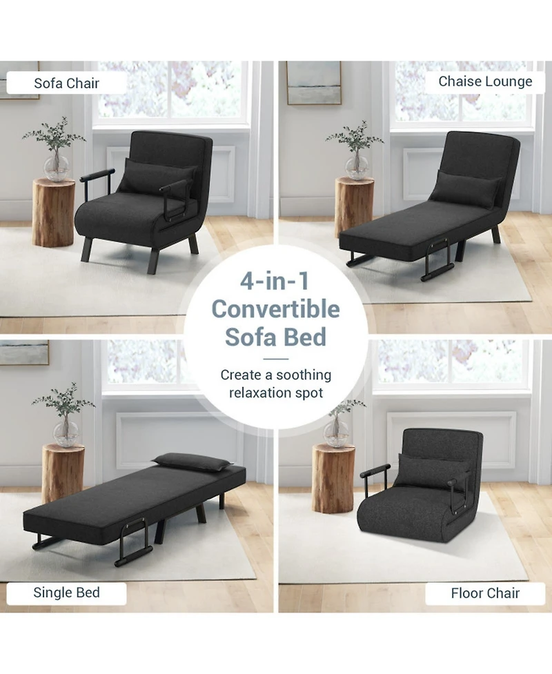 Gouun 6-Position Convertible Sleeper Armchair Lounge Couch with Pillow