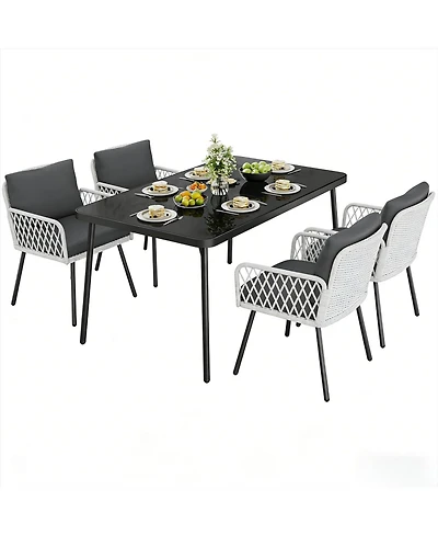 gaomon 5 Piece Patio Dining Set, Outdoor All-Weather Wicker Furniture with Table, Patio Conversation Sets with Cushions (4 Chairs+ Big Table