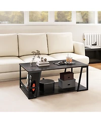 Slickblue Industrial Coffee Table 2 Tier with Storage Shelf Rectangle