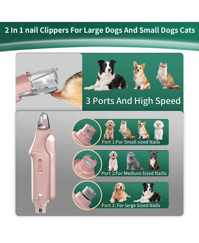 Aronkl 2 in 1 Pet Nail Clipper Grinder with Led Lights Quick Sensor Safety Guard Usb Rechargeable Low Noise for Dogs Cats