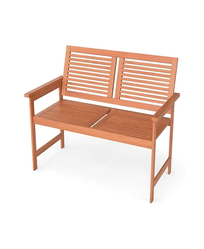 Sugift Outdoor Wooden Patio Bench for Two with Slatted Back and Seat