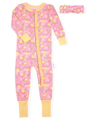 Max & Olivia Baby Girls' Printed Footless Coverall and Headband, 2-Piece Set