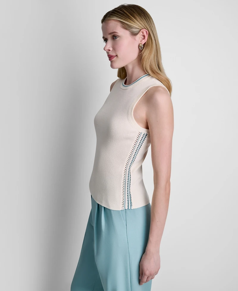 Dkny Women's Sleeveless Crochet Panel Sweater