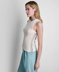 Dkny Women's Sleeveless Crochet Panel Sweater