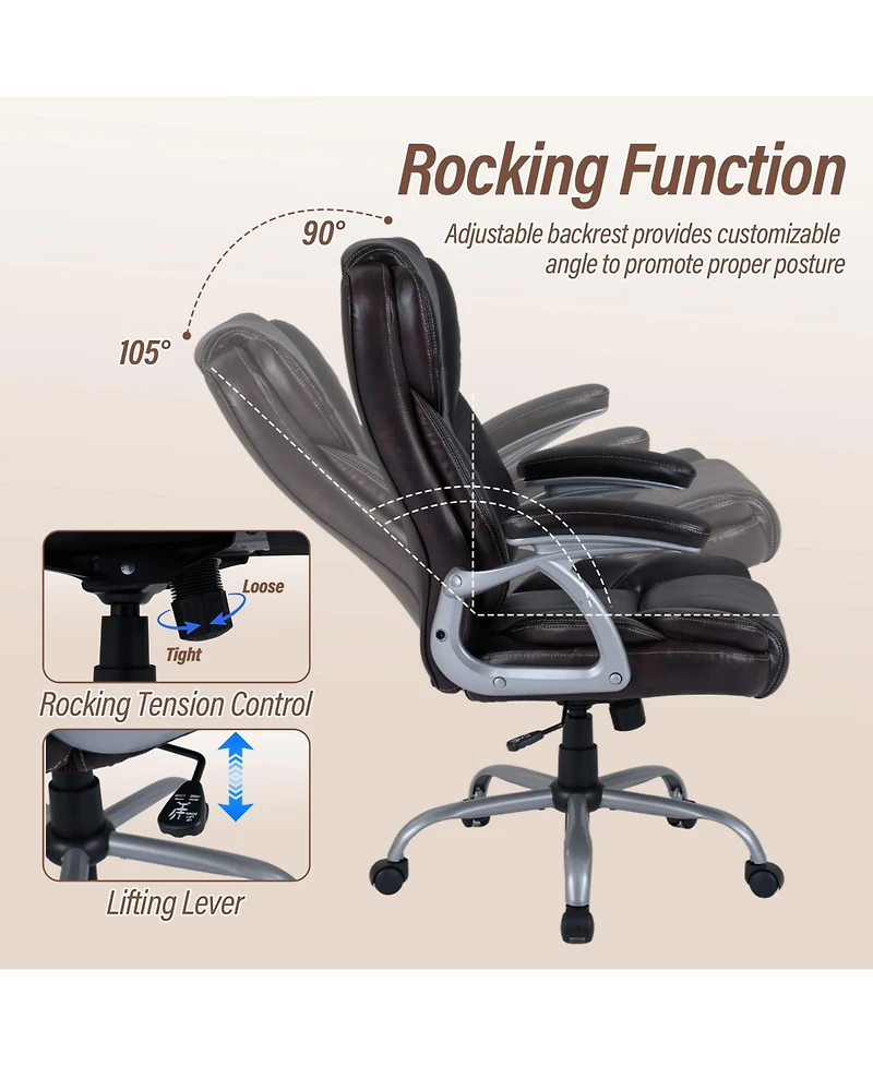 Slickblue Ergonomic Executive Office Chair Leather Padded Seat Armrests