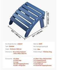 Sugift Set of 2 Adirondack Ottomans 18.7L x 18.9W in Hdpe Weather-Resistant Foldable