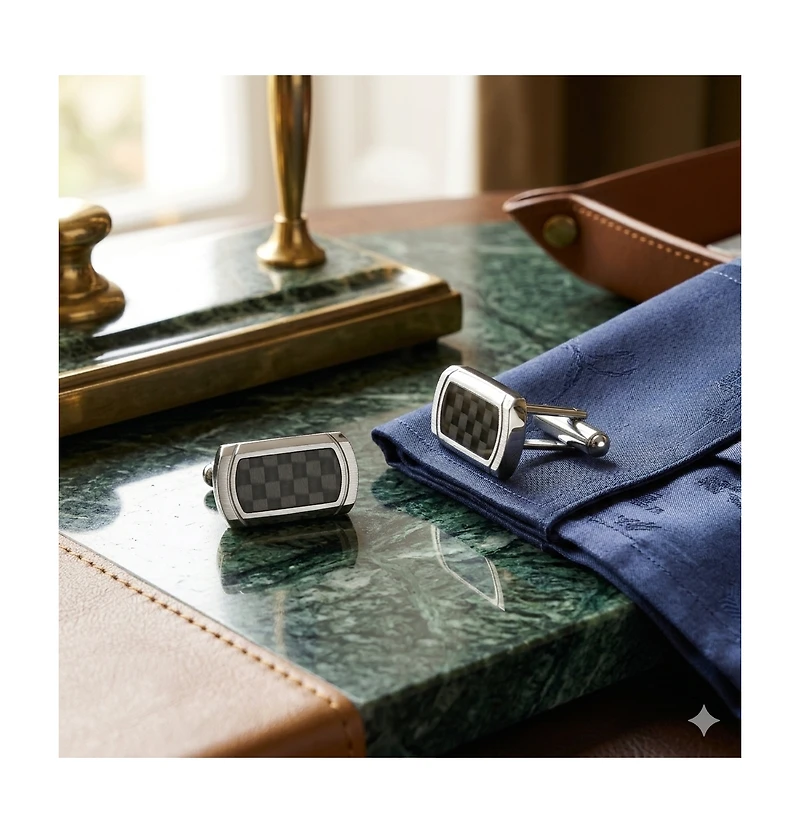 Metallo Stainless Steel, Silver Carbon Fiber Cufflinks