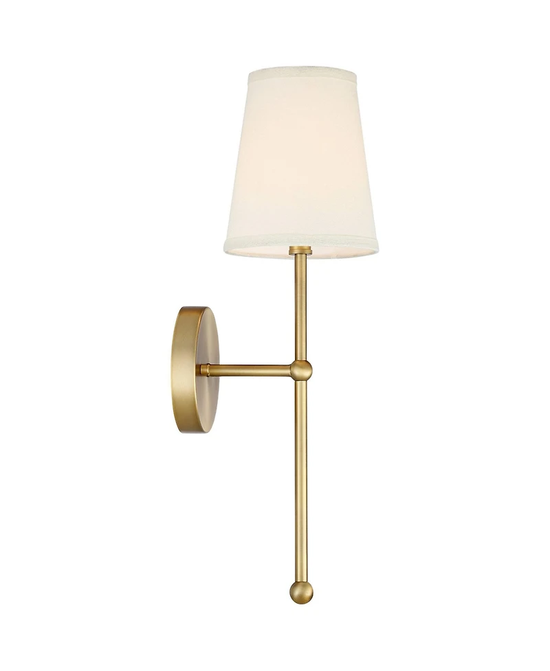 Elena Modern Wall Light Sconces Set of 2 Warm Brass Gold Metal Hardwired 6" Cream Linen Shade for Bedroom Bedside Living Room House Home Hallway Dinin