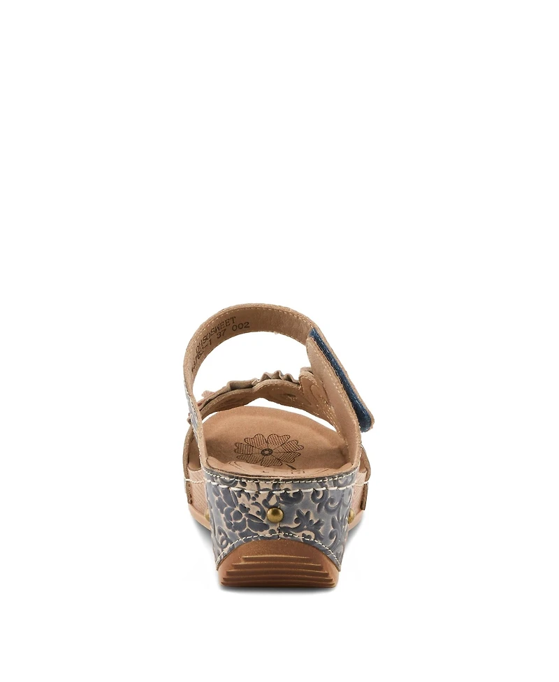 L'Artiste Women's Ohsosweet Floral Leather Wedge with Soft Cushioned Insole
