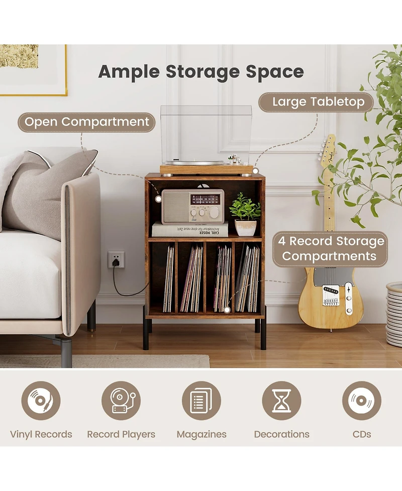 Sugift Record Player Stand with Storage Shelf and Charging Station