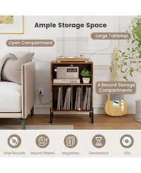 Sugift Record Player Stand with Storage Shelf and Charging Station