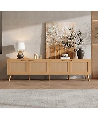 sumyeg 70 inch Modern Cabinet Tv Stand with Rattan Doors Media Console with Storage Space & Cable Holes
