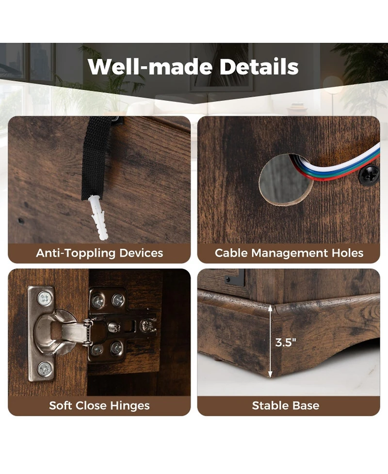 Gouun 58 in Tv Stand with Rgb Led Lighting and Adjustable Glass Shelves