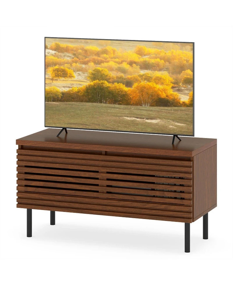 Gouun Mid-Century Fluted Tv Console with Hidden Compartments and Metal Legs