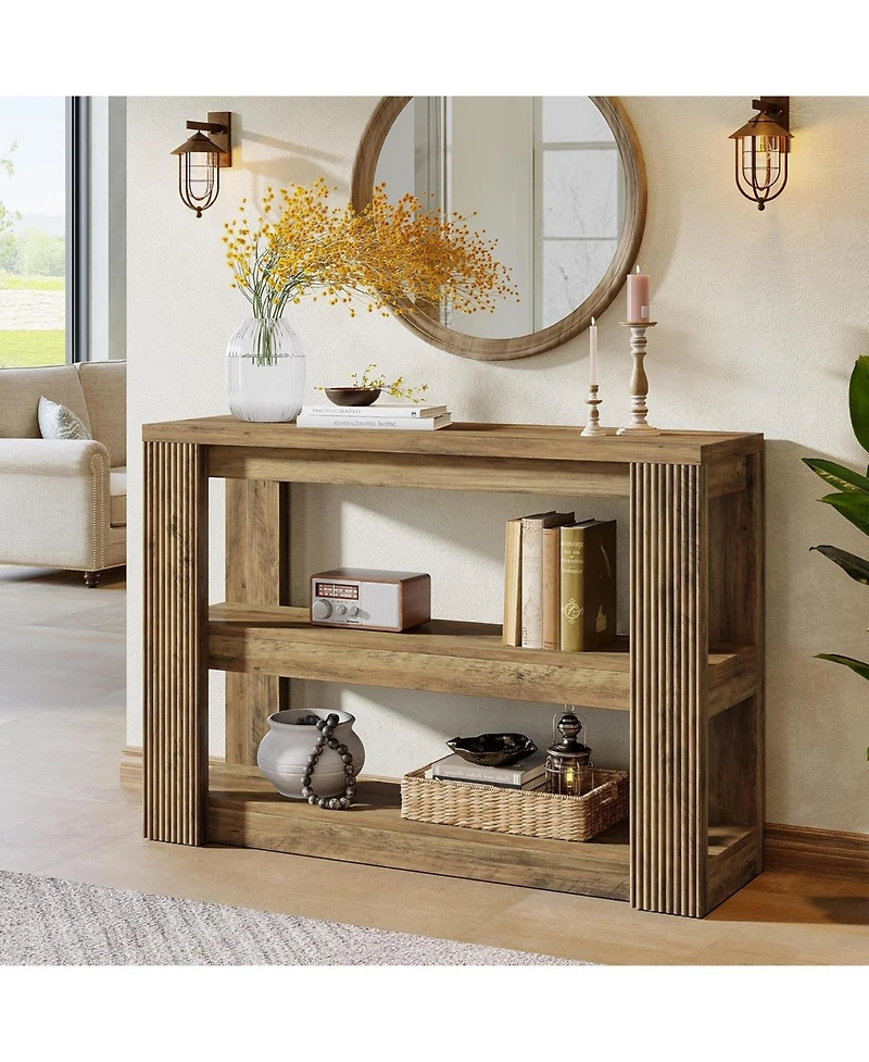 Tribesigns 41.34-Inch Console Table, 3-Tier Farmhouse Entryway Table with Storage Shelves, Narrow Sofa Console Behind the Couch