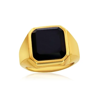 Metallo Stainless Steel Gold Plated Square Acrylic Ring