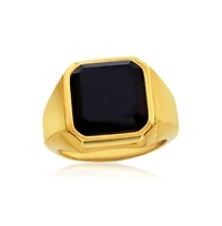 Metallo Stainless Steel Gold Plated Square Acrylic Ring