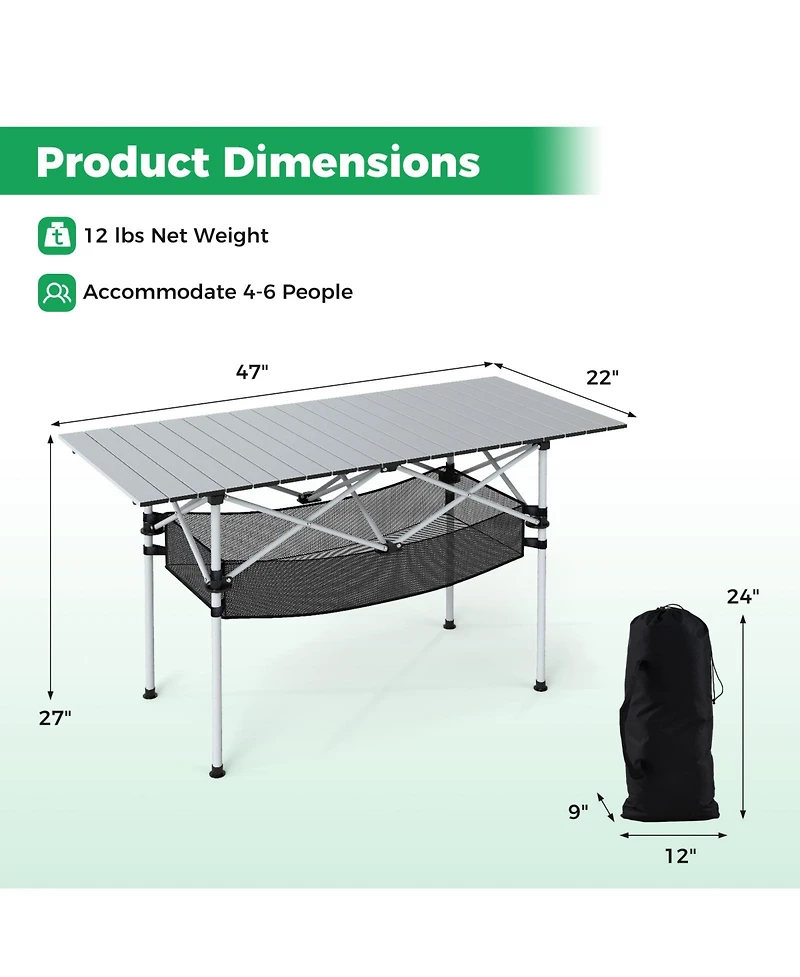 Gouun Portable Roll-Up Aluminum Camping Table with Mesh Basket