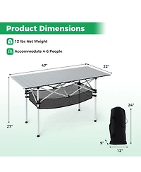 Gouun Portable Roll-Up Aluminum Camping Table with Mesh Basket