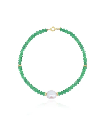 The Lovery Green Onyx Bead Pearl Bracelet 14K Gold