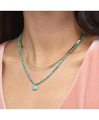 The Lovery Turquoise Bead Bezel Necklace 14K Yellow Gold