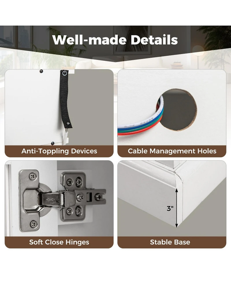 Gouun 58 in Fireplace Tv Stand with Led Lights and Glass Door Cabinets