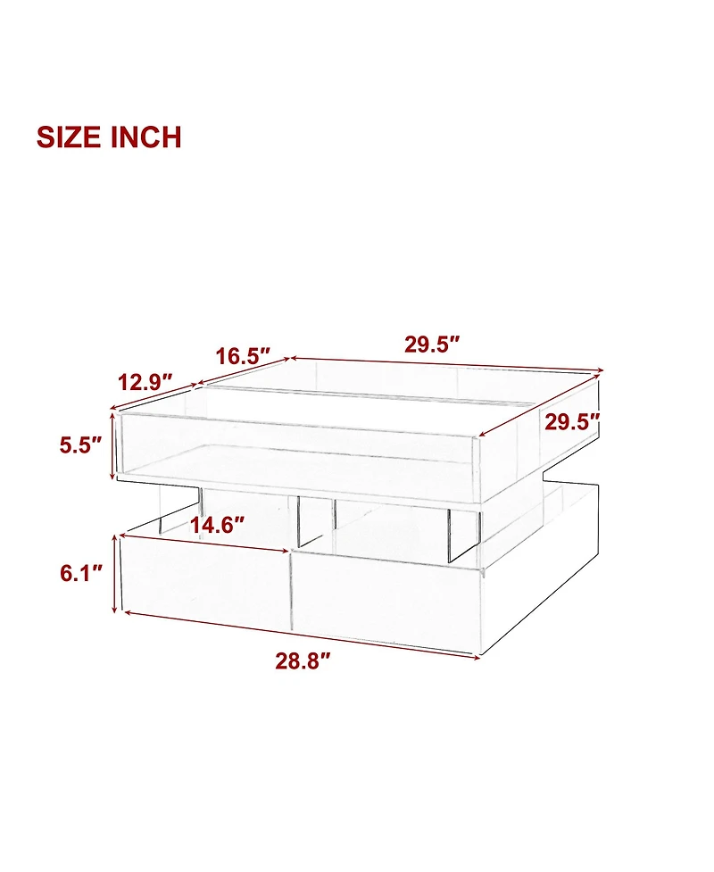 Rainsken Lift-Top Coffee Table, Modern Square Center Table