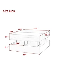 Rainsken Lift-Top Coffee Table, Modern Square Center Table