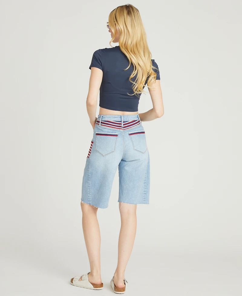 Driftwood Women's Palmer Patriotic Embroidered High-Rise Denim Shorts