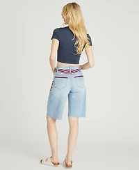 Driftwood Women's Palmer Patriotic Embroidered High-Rise Denim Shorts
