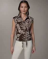 Donna Karan New York Petite Collared Printed Top