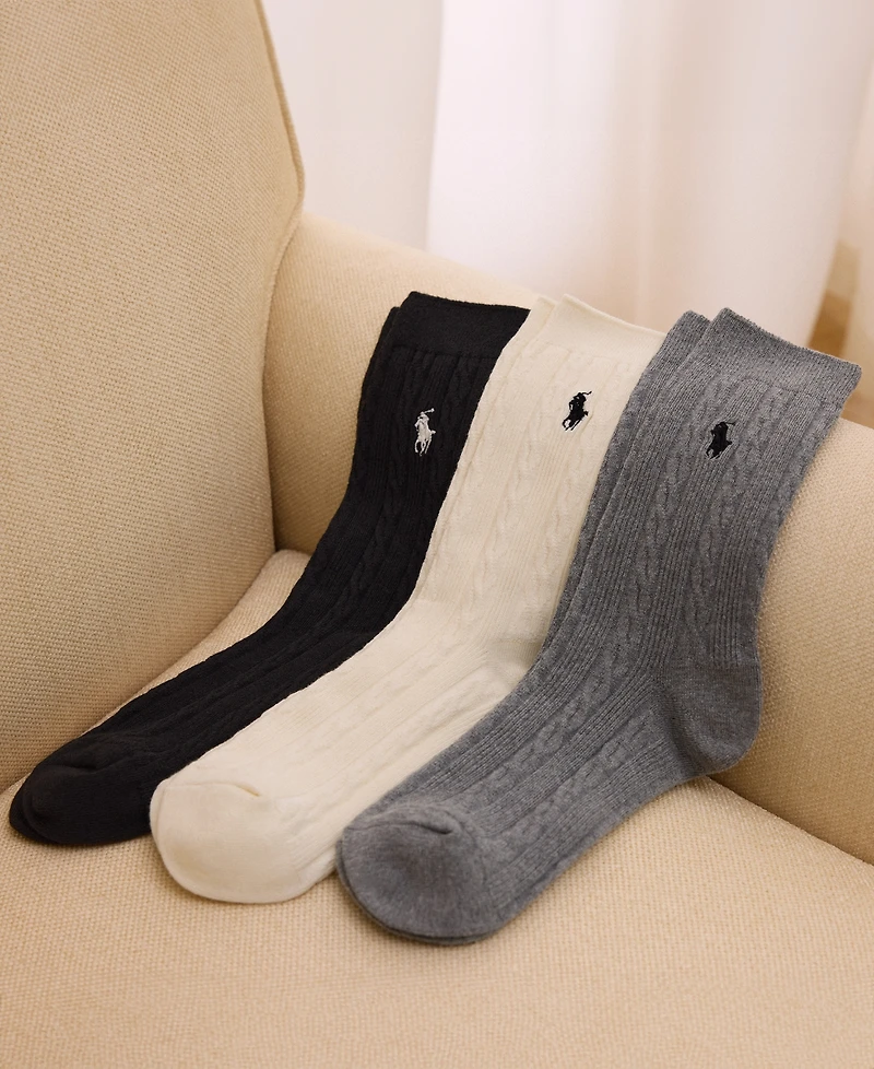 Polo Ralph Lauren Women's 3-Pk. Cable-Knit Crew Socks