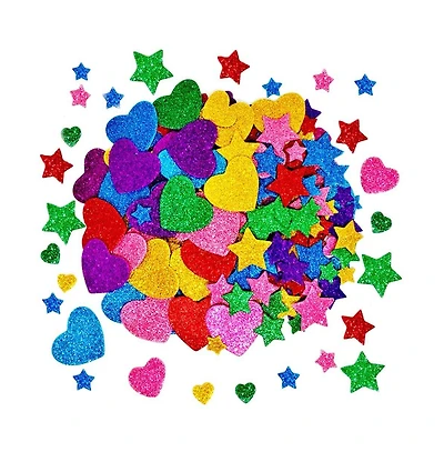 Gnuadz 260pcs Glitter Foam Stickers Self Adhesive Stars Hearts Kids Arts Craft Supplies Greeting Cards Home Decoration